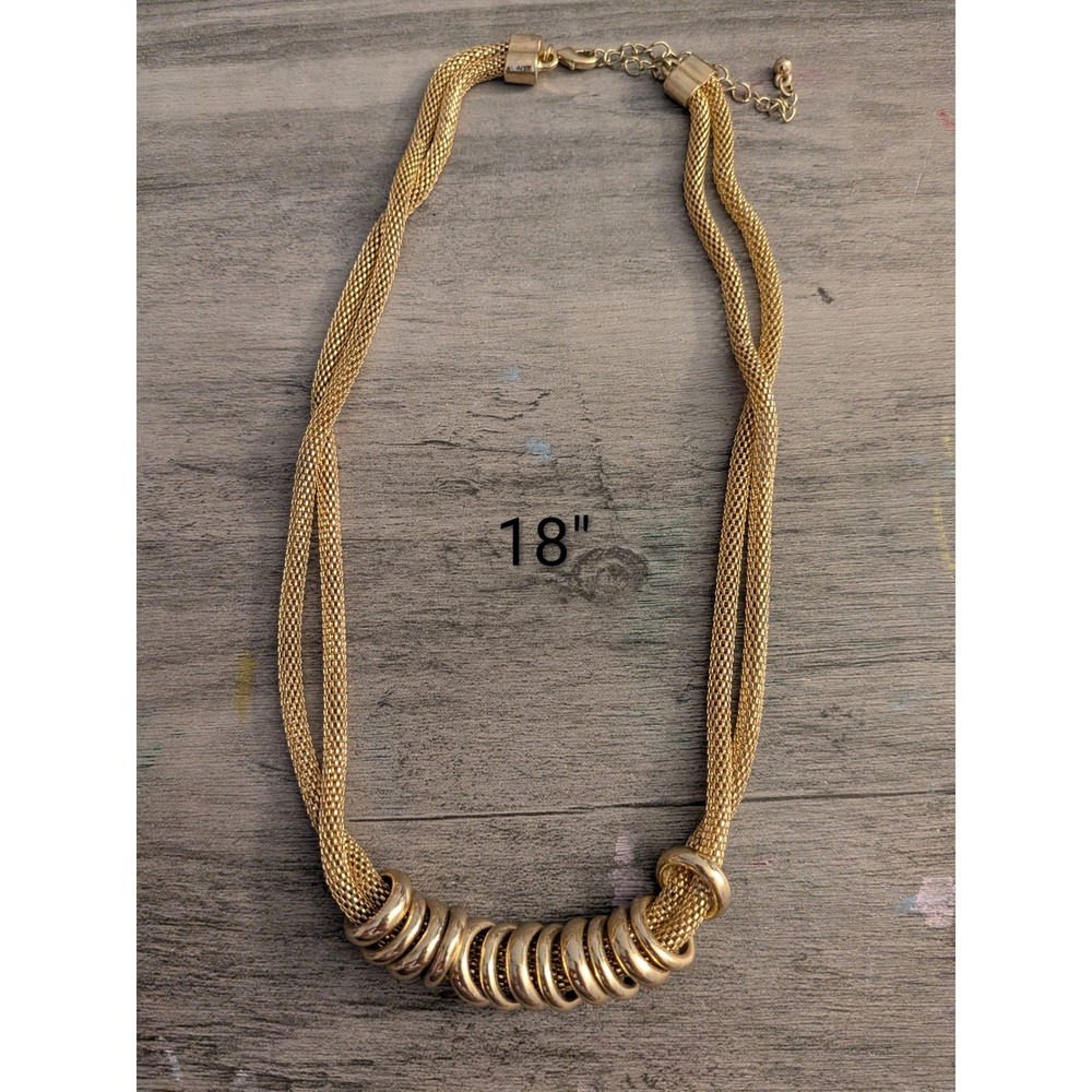 Gold Tone Mesh Double Strand‎ Necklace With Sliding Rings 18 Inch